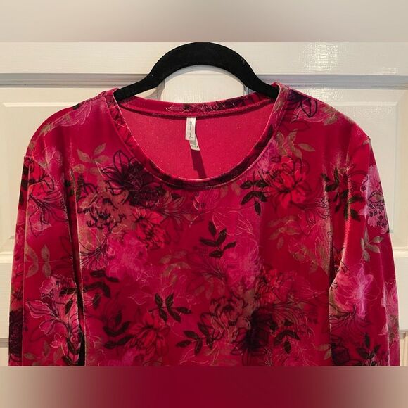 White Stag Floral Print Long Sleeve Velvety Pullover Blouse Red Size Xl - Picture 2 of 9